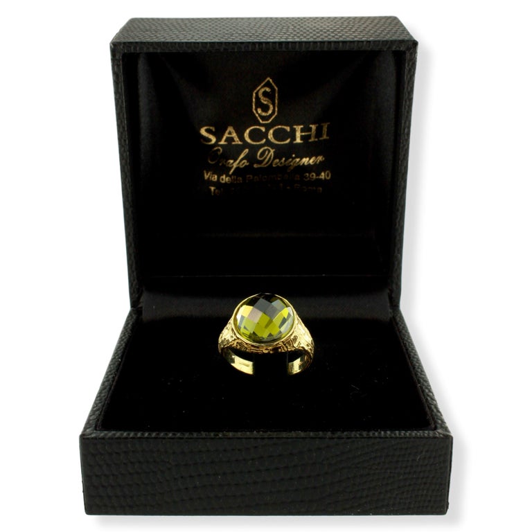 Sacchi Green Quartz Gemstone 18 Karat Satin Yellow Gold Cocktail