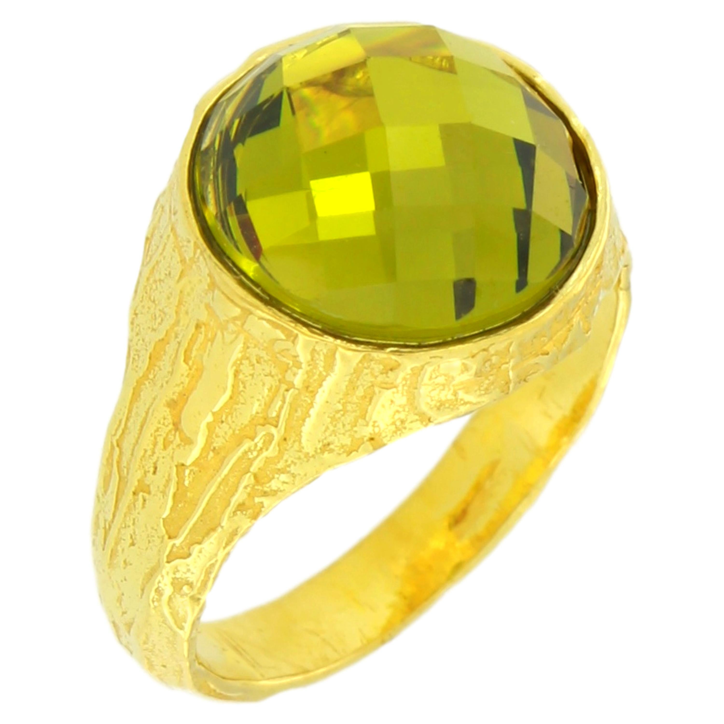 Sacchi Green Quartz Gemstone 18 Karat Satin Yellow Gold Cocktail Ring For Sale
