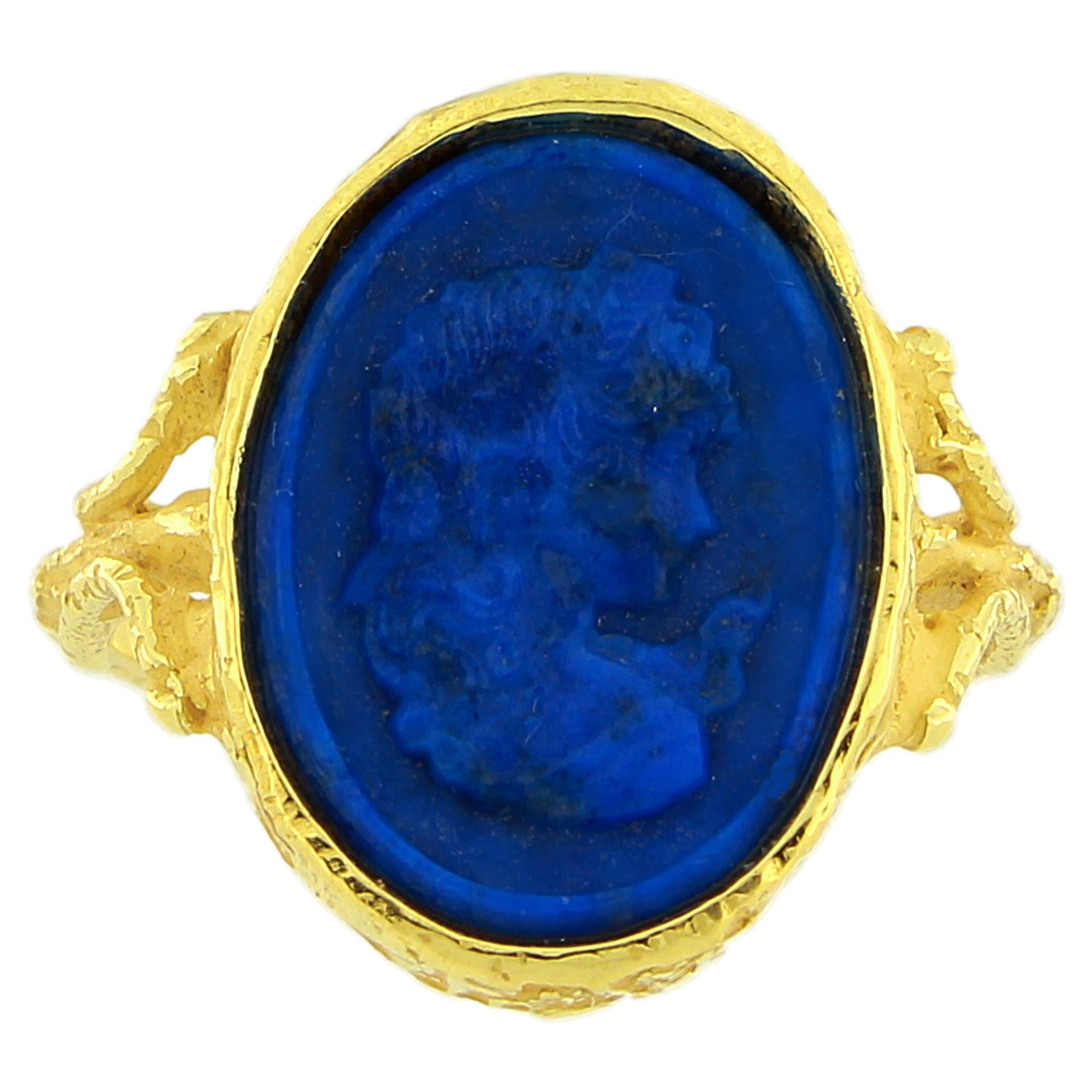 Lapis Lazuli Cameo Ring in Satin Yellow Gold, from Sacchi’s 