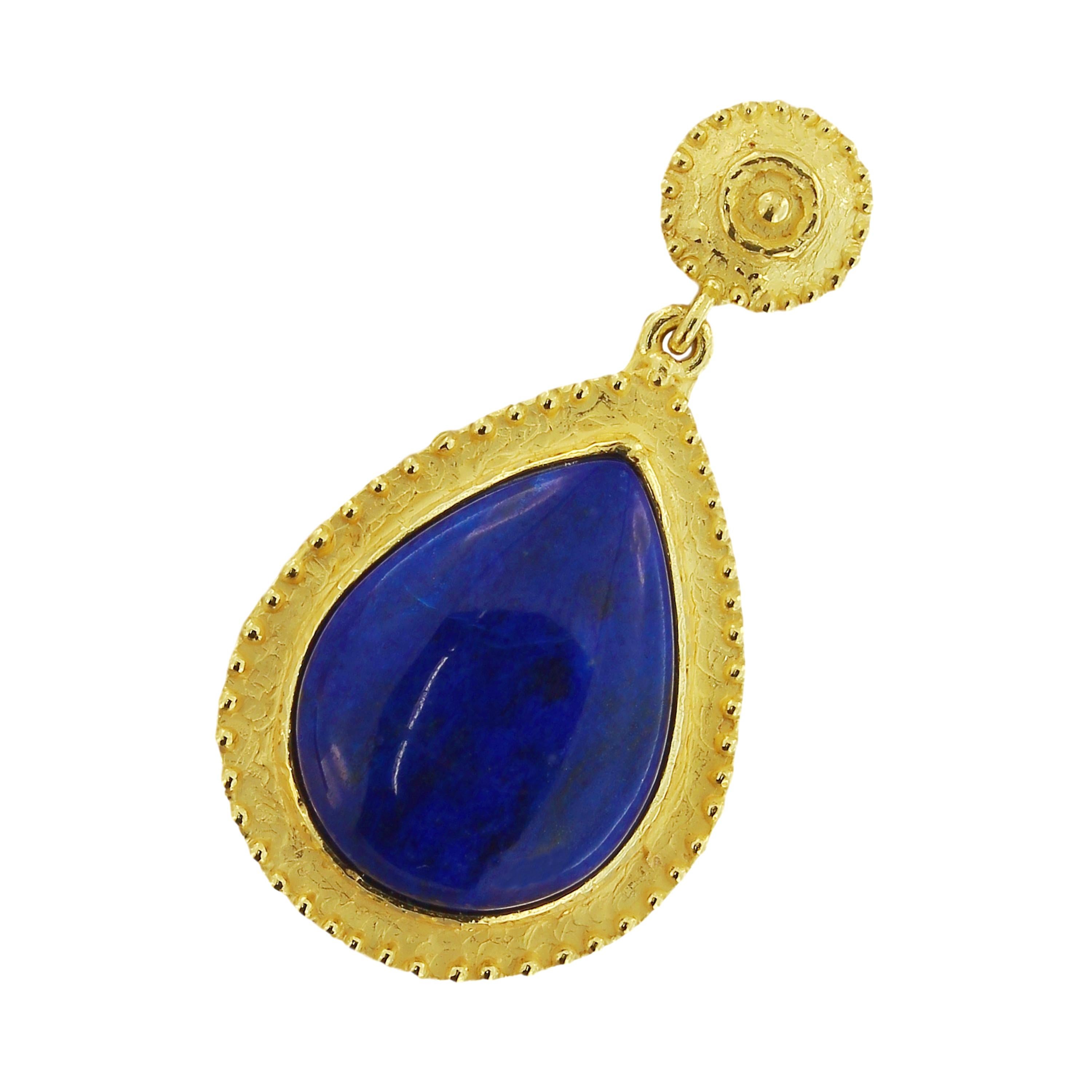 Classical Roman Sacchi Lapis Lazuli Drop Earrings 18 Karat Satin Yellow Gold