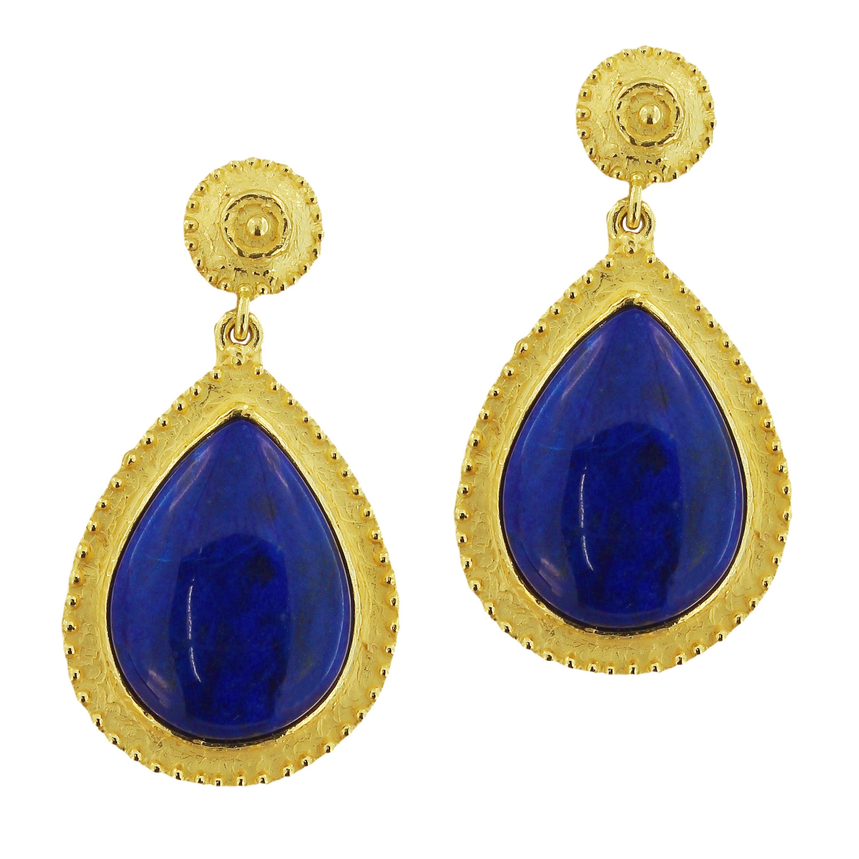 Sacchi Lapis Lazuli Drop Earrings 18 Karat Satin Yellow Gold
