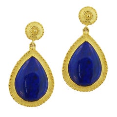 Sacchi Lapis Lazuli Drop Earrings 18 Karat Satin Yellow Gold