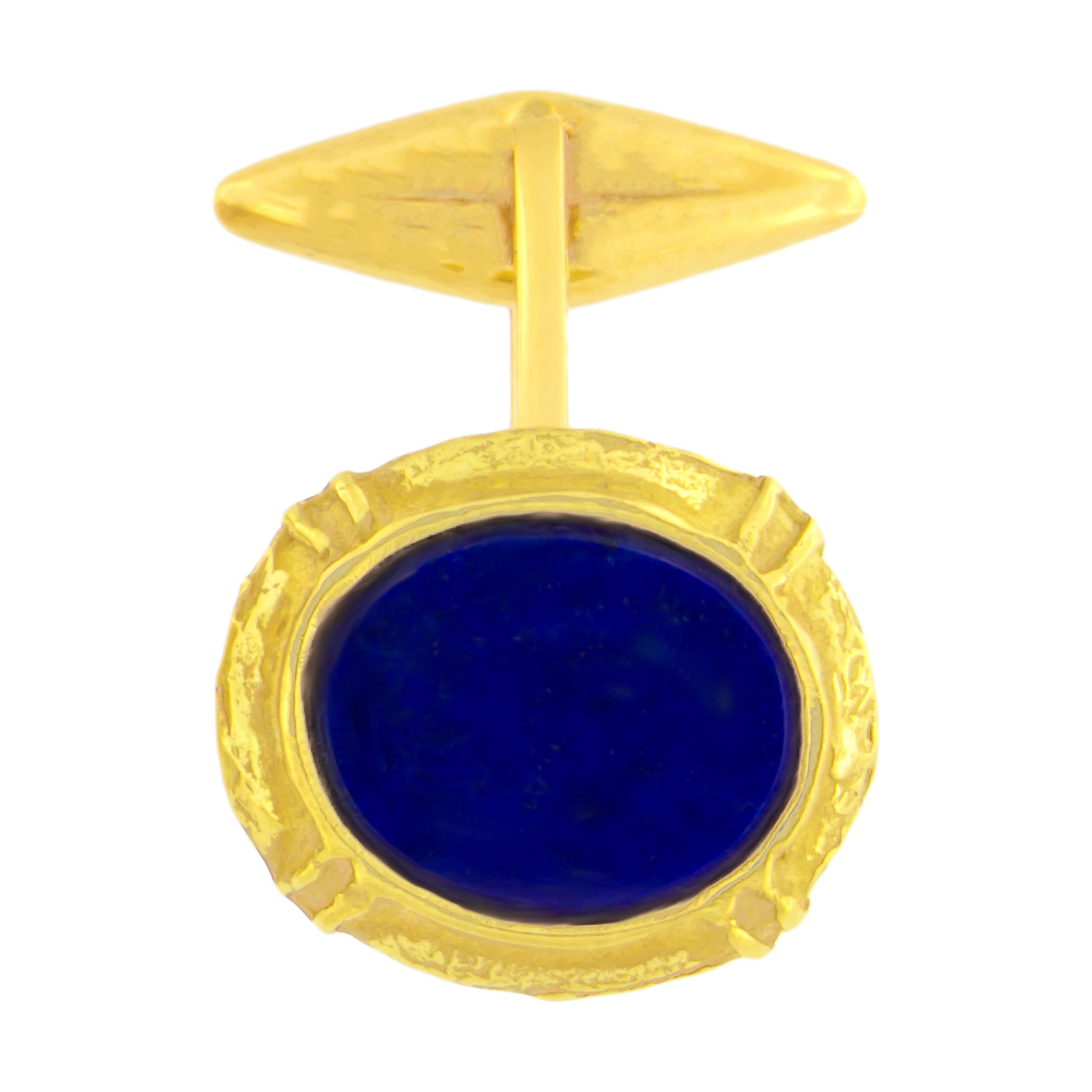 Contemporary Sacchi Lapis Lazuli Gemstone 18 Karat Satin Yellow Gold Oval Cufflinks