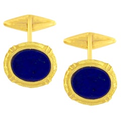 Sacchi Lapis Lazuli Gemstone 18 Karat Satin Yellow Gold Oval Cufflinks