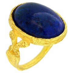 Sacchi Lapis Lazuli Ring and Earrings 18 Karat Satin Yellow Gold Set