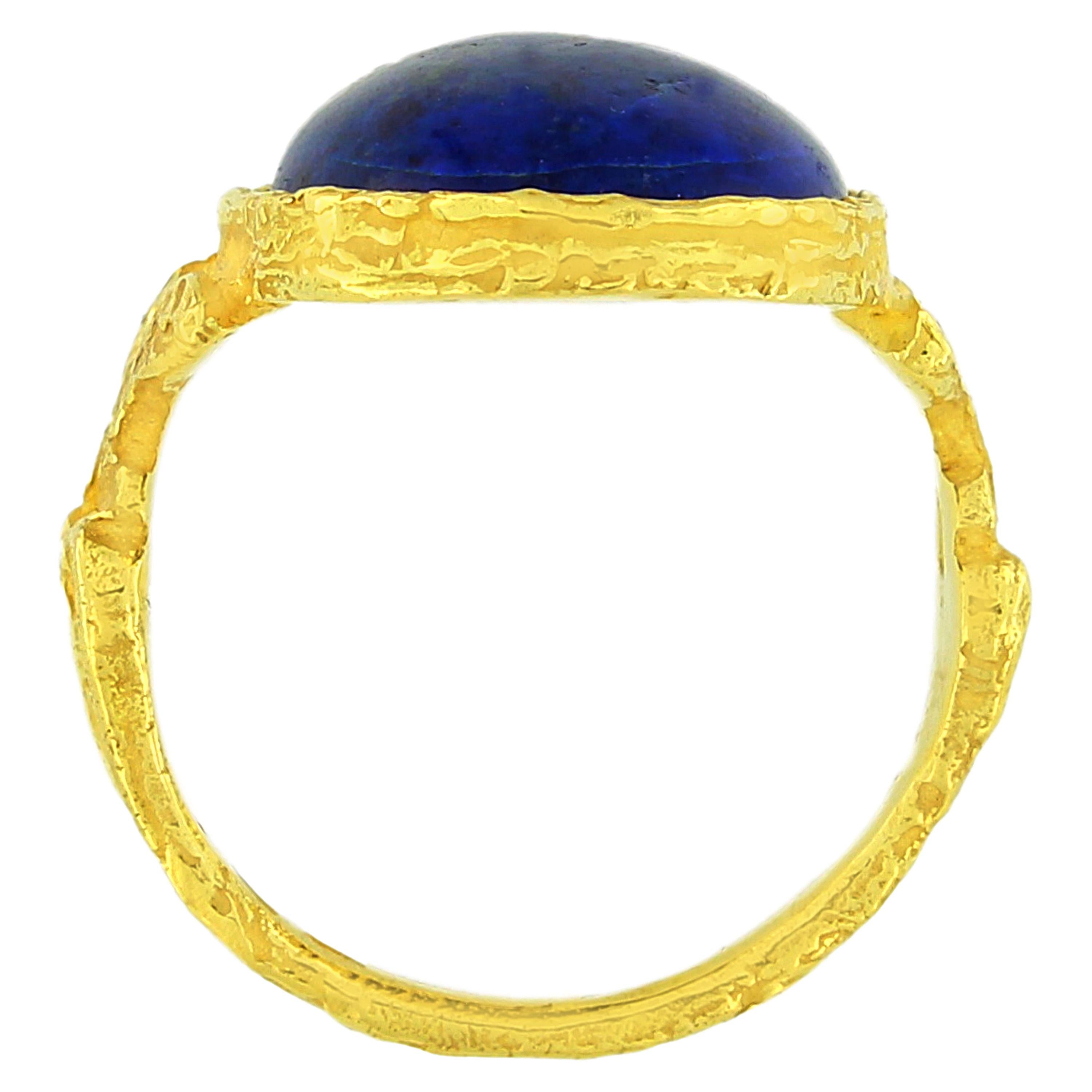 Oval Cut Sacchi Lapis Lazuli Roman Style Ring 18 Karat Satin Yellow Gold For Sale