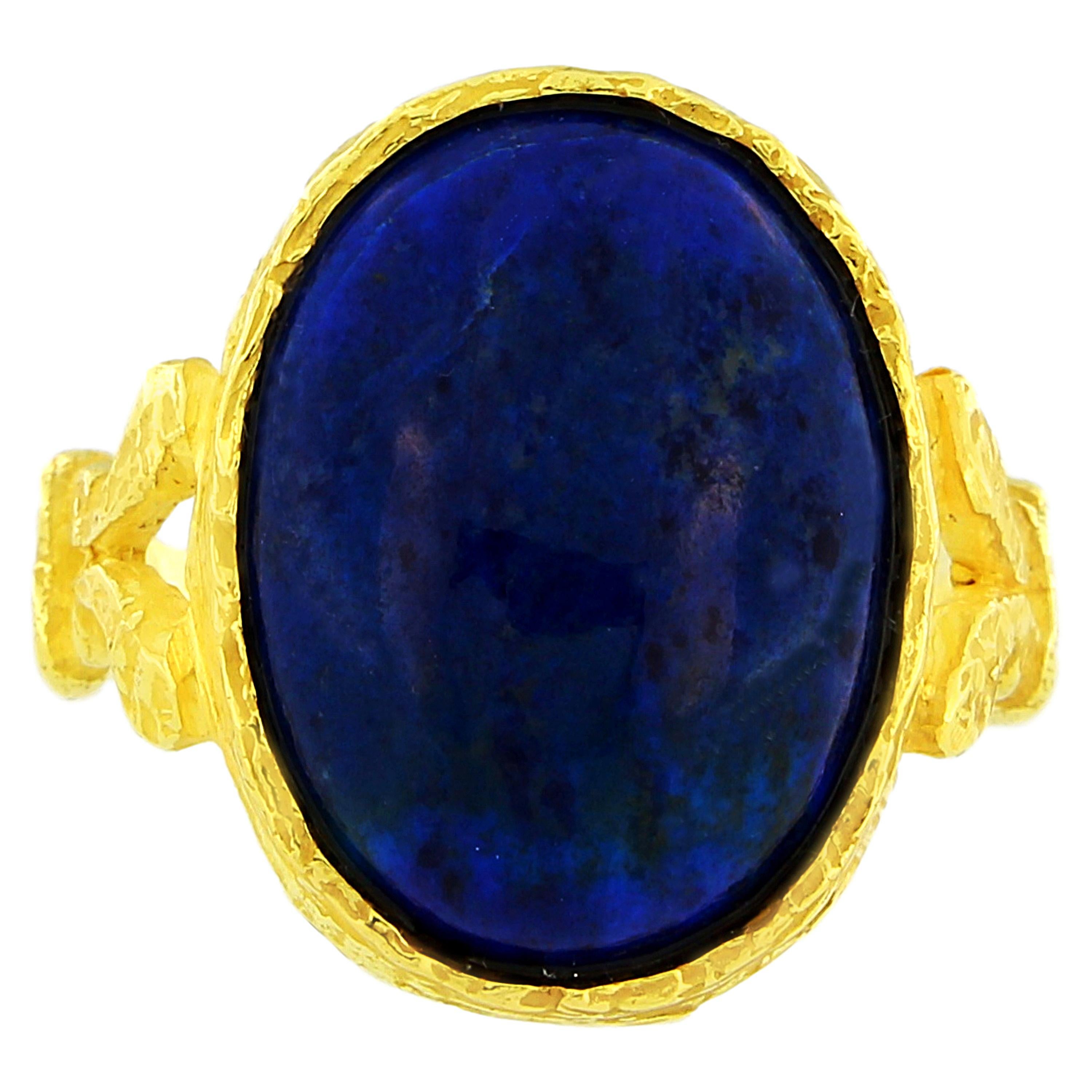 Lapis Lazuli Roman Style Ring in Satin Yellow Gold, from Sacchi’s 