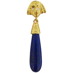 Sacchi Lapis Lazuli Sphinx Drop Earrings 18 Karat Satin Yellow Gold