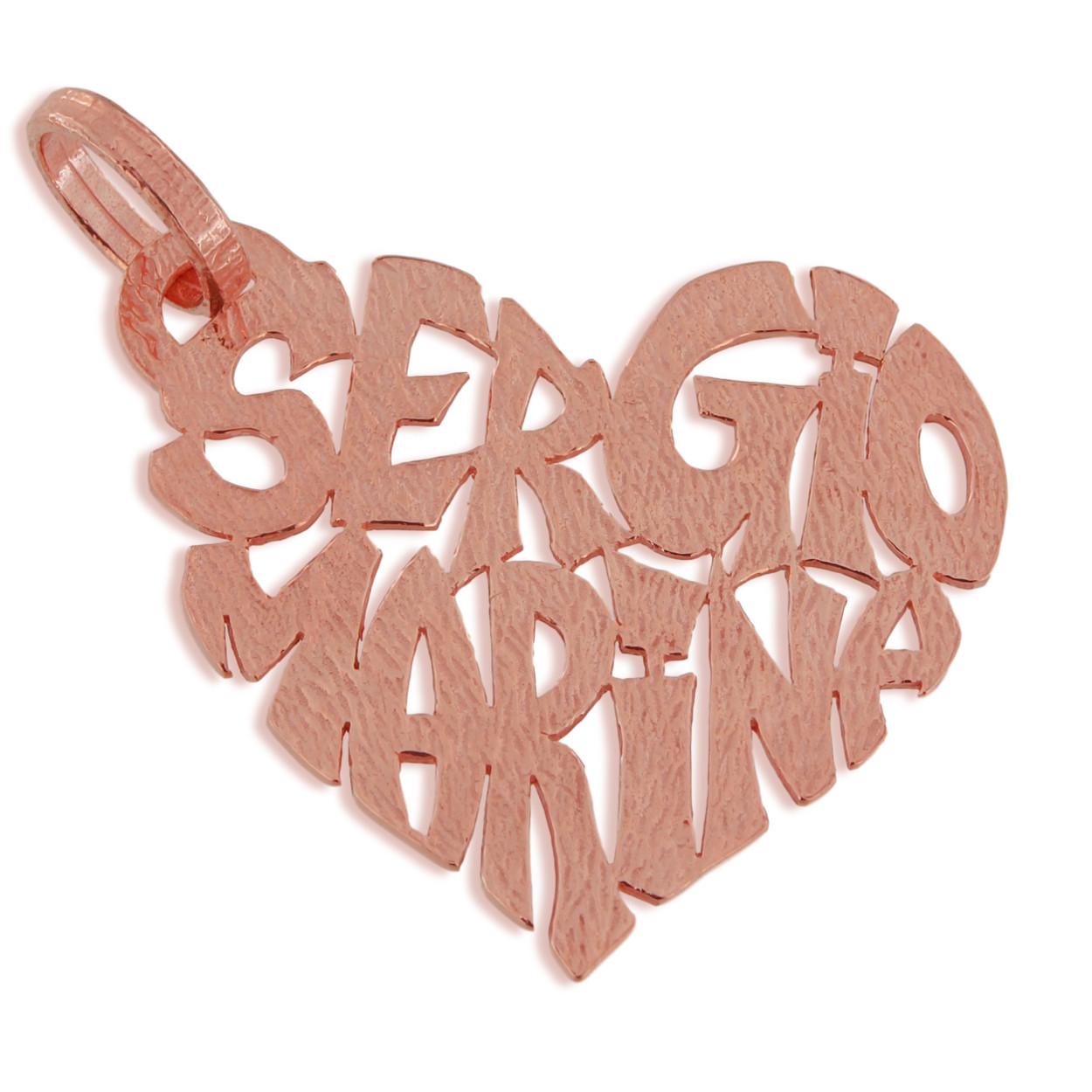 Contemporain Sacchi - Grand pendentif coeur avec Your Names Or jaune blanc rose noir 18k en vente