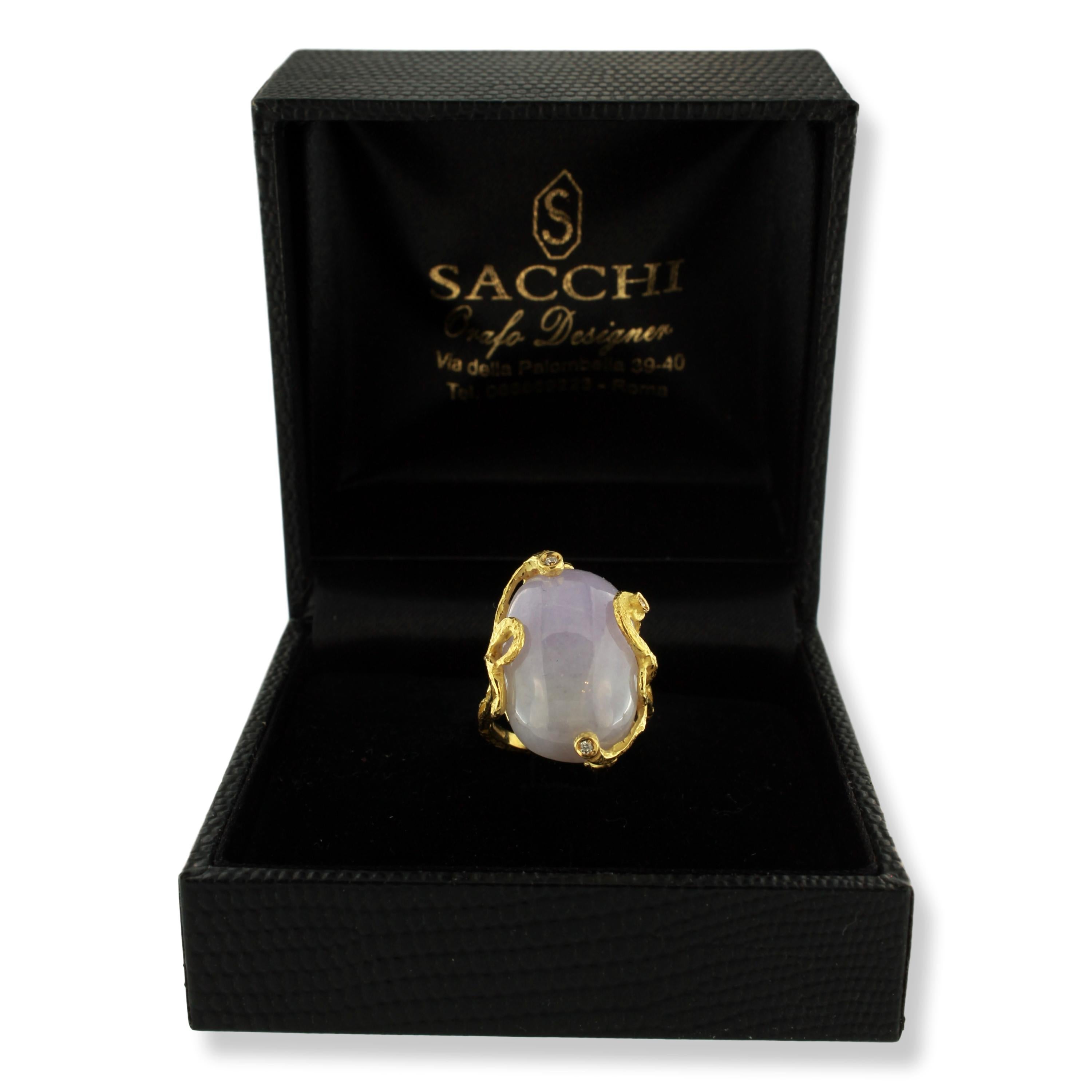Women's Sacchi Lavender Jade Gemstone 18 Karat Satin Yellow Gold Cocktail Ring