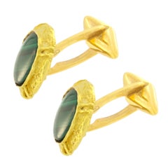 Gemelli ovali in malachite Sacchi in oro giallo satinato 18 carati