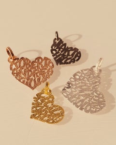 Sacchi - Medium heart pendant with your names 18k yellow white pink black gold