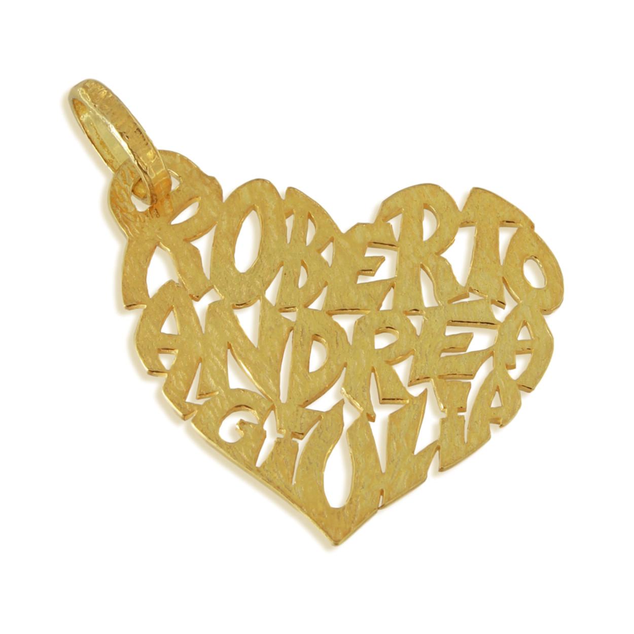 Sacchi - Medium heart pendant with your names 18k yellow white pink black gold In New Condition For Sale In Rome, IT