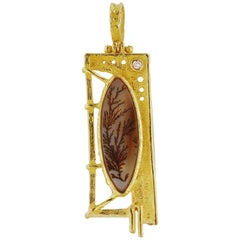 Sacchi Moss Specimens Fossil Inclusions in Amber 18 Karat Yellow Gold Pendant