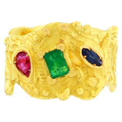 Sacchi 18 Karat Satin Gelbgold Bandring mit mehrfarbigen Edelsteinen und Edelsteinen