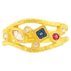 Sacchi Multi-Color Precious Gemstones 18 Karat Yellow Gold Cocktail Ring