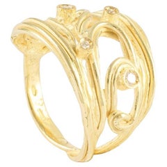 Sacchi "WAVES" Diamond Gemstone 18 Karat Satin Yellow Gold Fashion Band Ring
