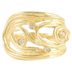 Sacchi WAVES Diamant-Edelstein-Modebandring aus 18 Karat Satin-Gelbgold