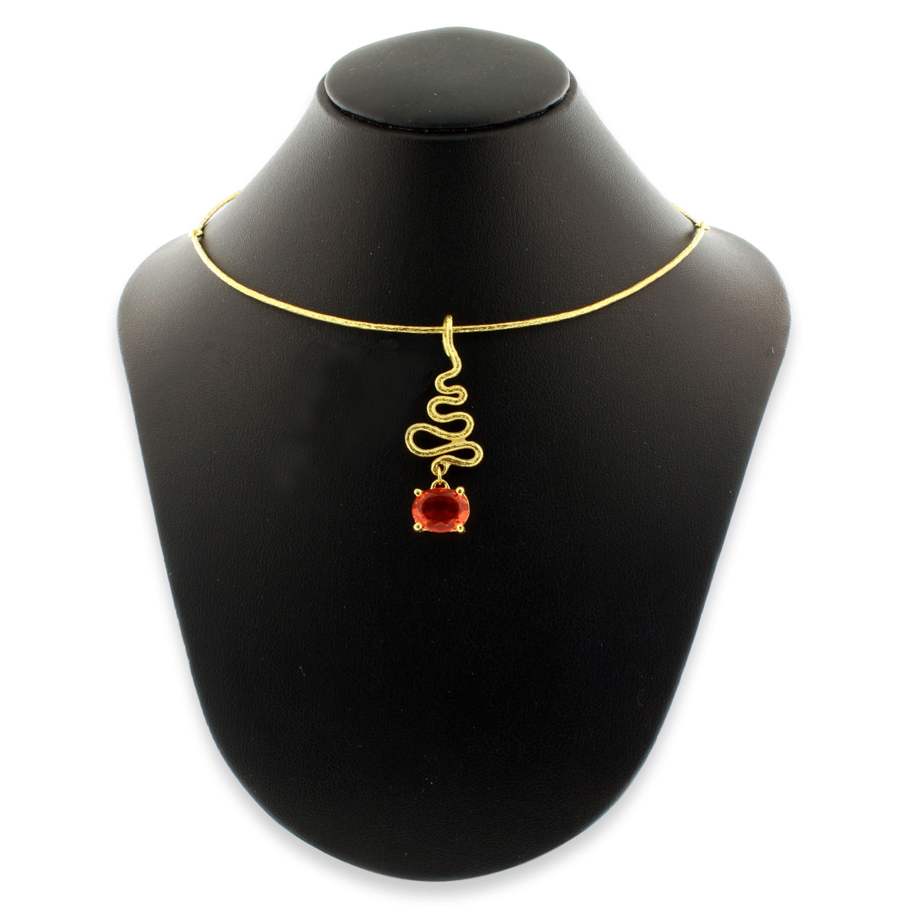 Sacchi Oval Cut Imperial Topaz Gemstone 18 Karat Satin Yellow Gold Pendant In New Condition For Sale In Rome, IT