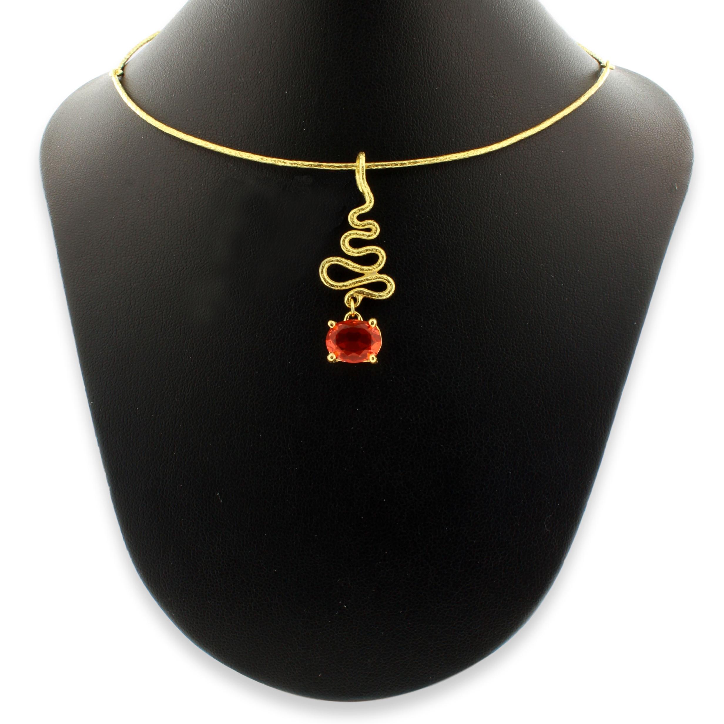 Women's or Men's Sacchi Oval Cut Imperial Topaz Gemstone 18 Karat Satin Yellow Gold Pendant For Sale