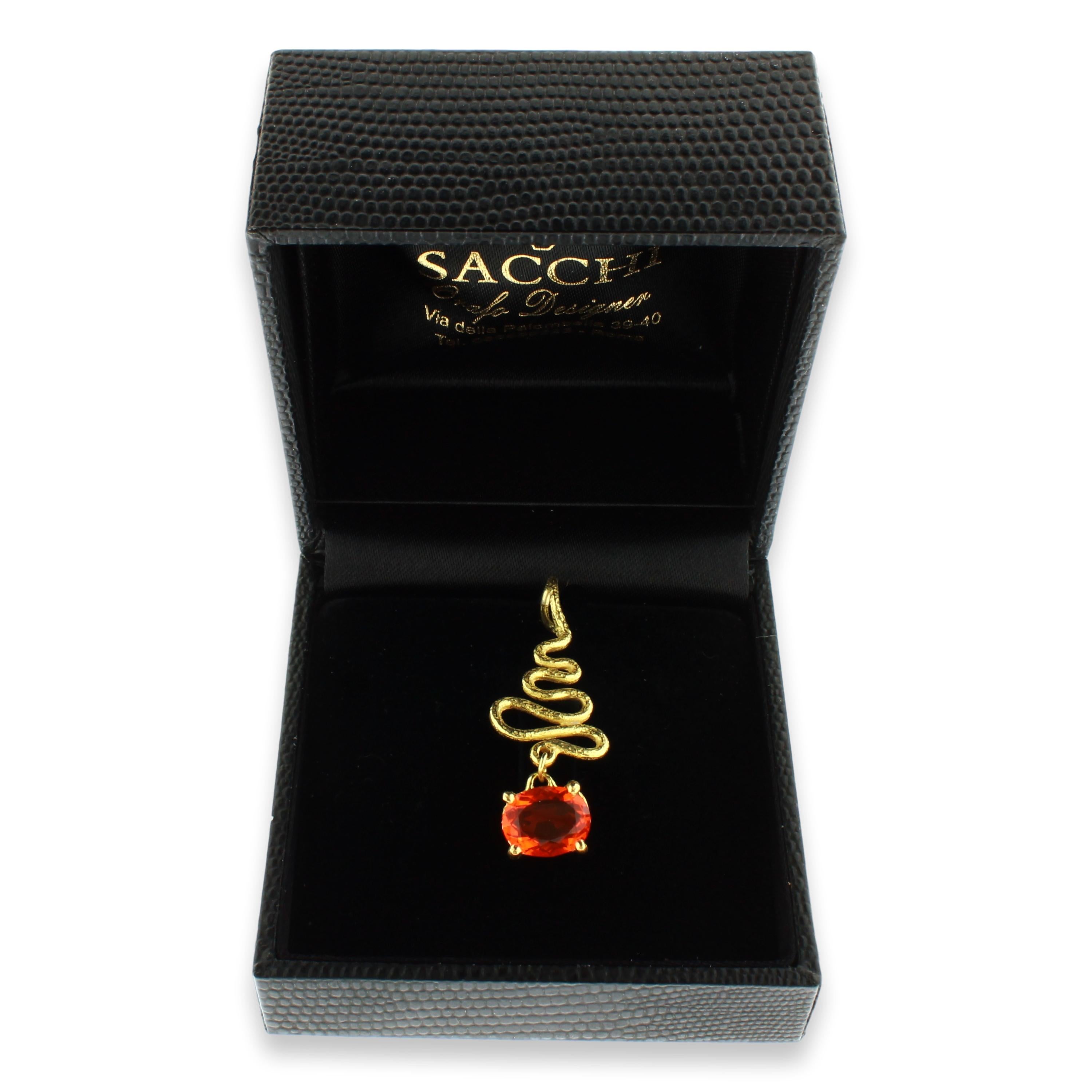 Sacchi Oval Cut Fire Opal Gemstone 18 Karat Satin Yellow Gold Pendant Necklace 1