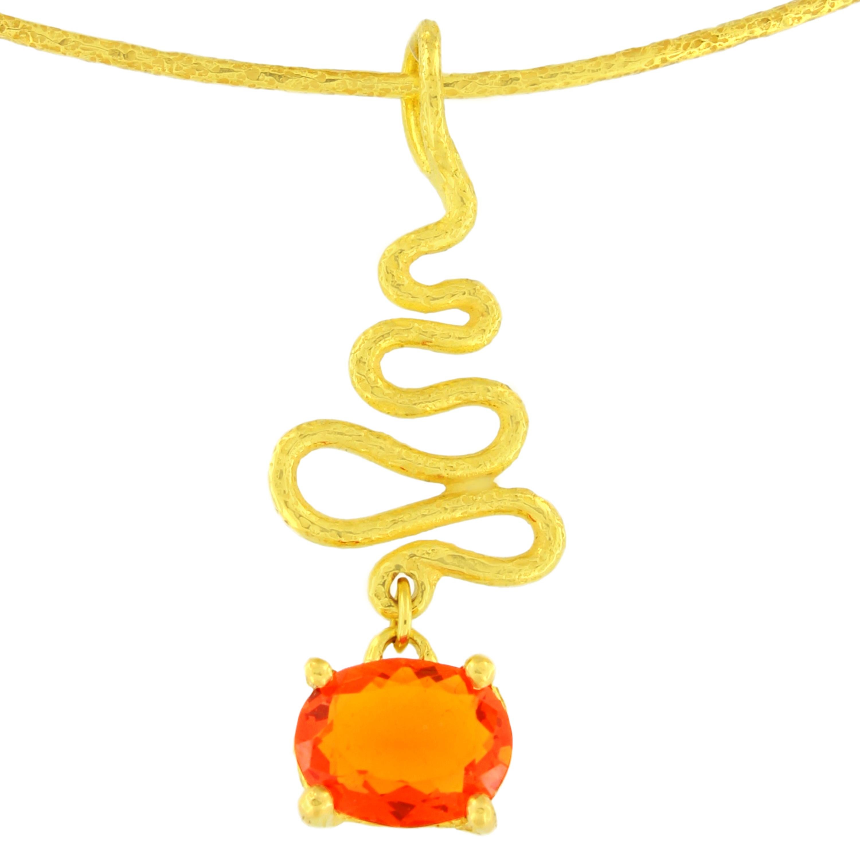 Sacchi Oval Cut Fire Opal Gemstone 18 Karat Satin Yellow Gold Pendant Necklace