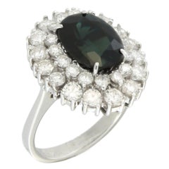 Sacchi Oval Cut Sapphire & Diamond 18 Karat White Gold Cocktail Ring