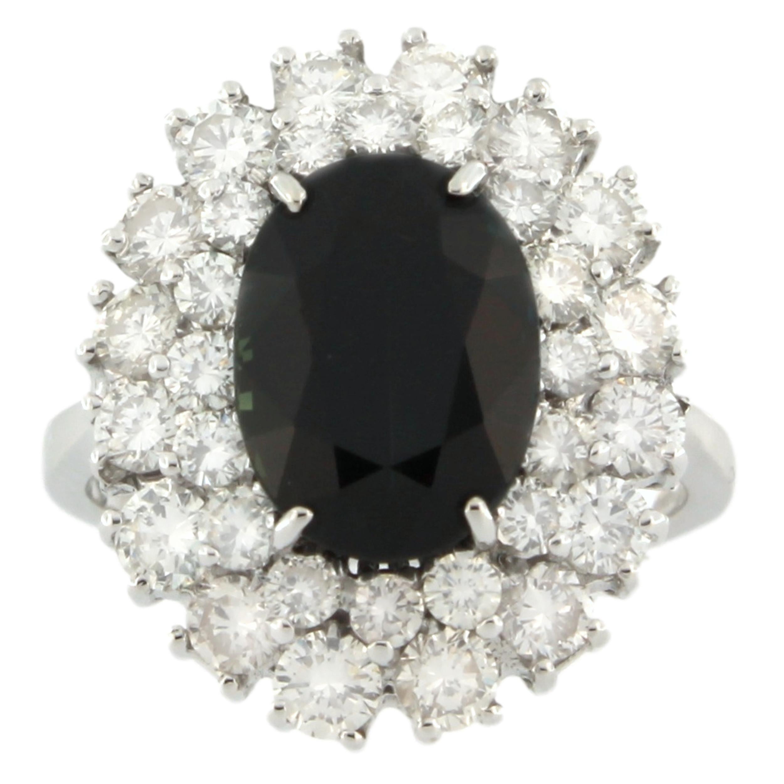 Sacchi Oval Cut Sapphire & Diamond 18 Karat White Gold Cocktail Ring For Sale