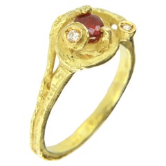 Sacchi Oval Ruby and White Diamonds 18 Karat Yellow Gold Small Cocktail Ring