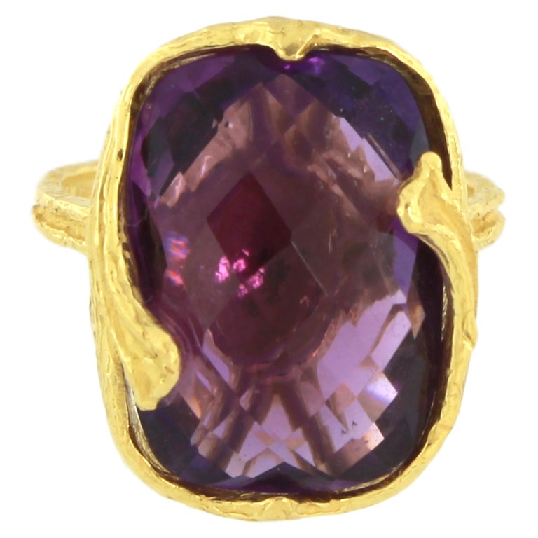Sacchi Purple Amethyst Gemstone 18 Karat Satin Yellow Gold Cocktail Ring 1