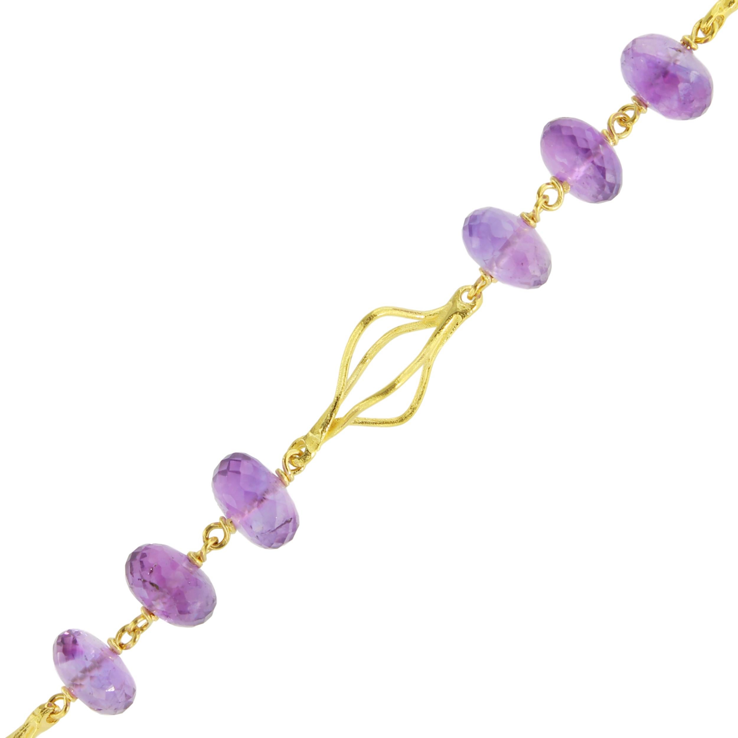 Sacchi Purple Amethyst Gemstone 18 Karat Satin Yellow Gold Fashion Bracelet In New Condition For Sale In Rome, IT