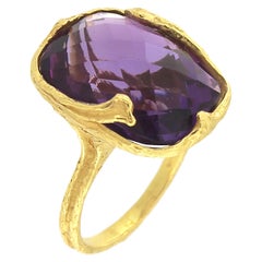 Sacchi Lila Amethyst Edelstein 18 Karat Satin Gelbgold Mode Ring