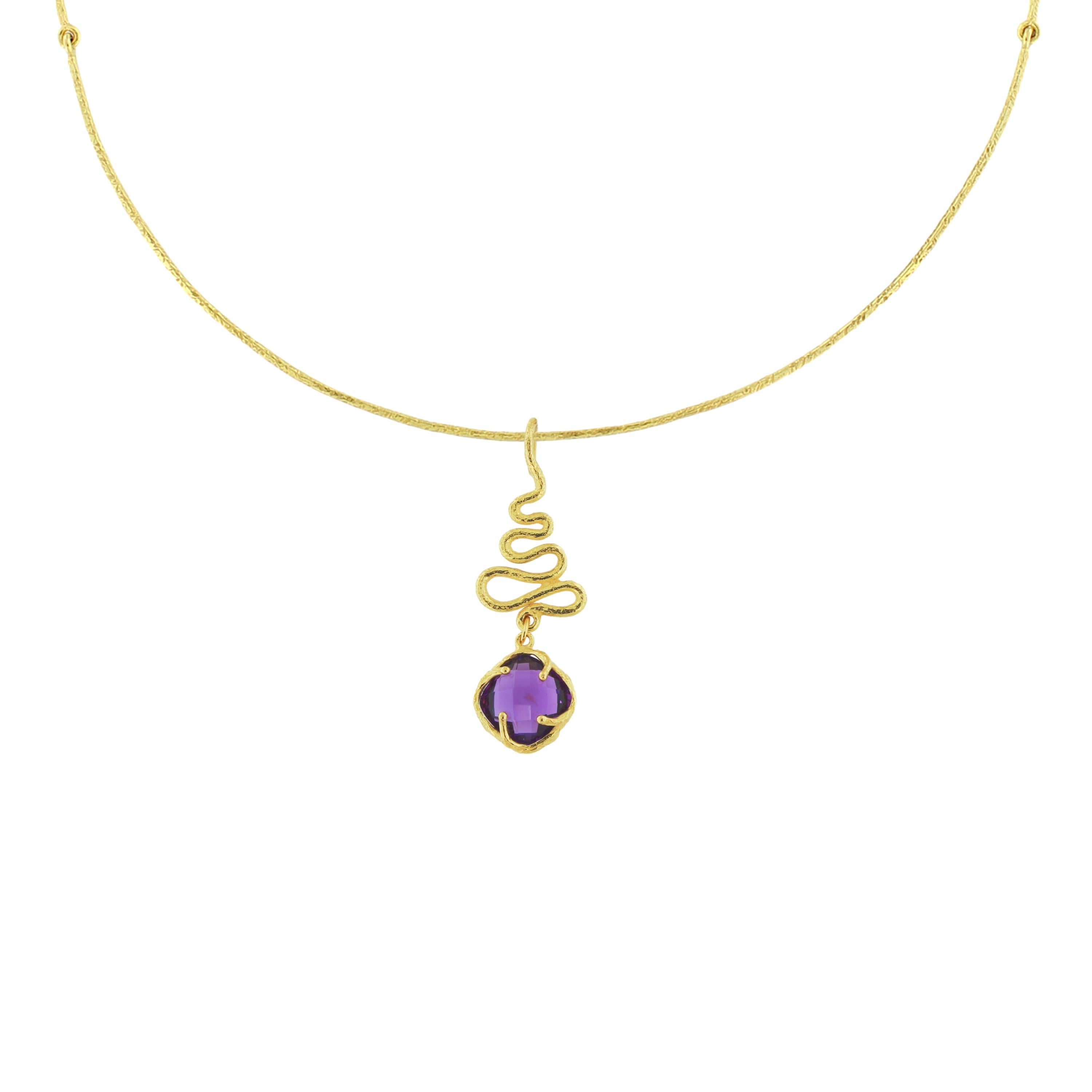 Exquisite Purple Amethyst Gemstone Satin Yellow Gold Pendant, from Sacchi's 
