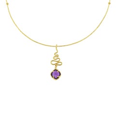 Sacchi Purple Amethyst Gemstone Pendant 18 Karat Satin Yellow Gold