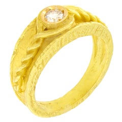 Sacchi Roman Band Ring Round Diamond Gemstone 18 Karat Yellow Gold