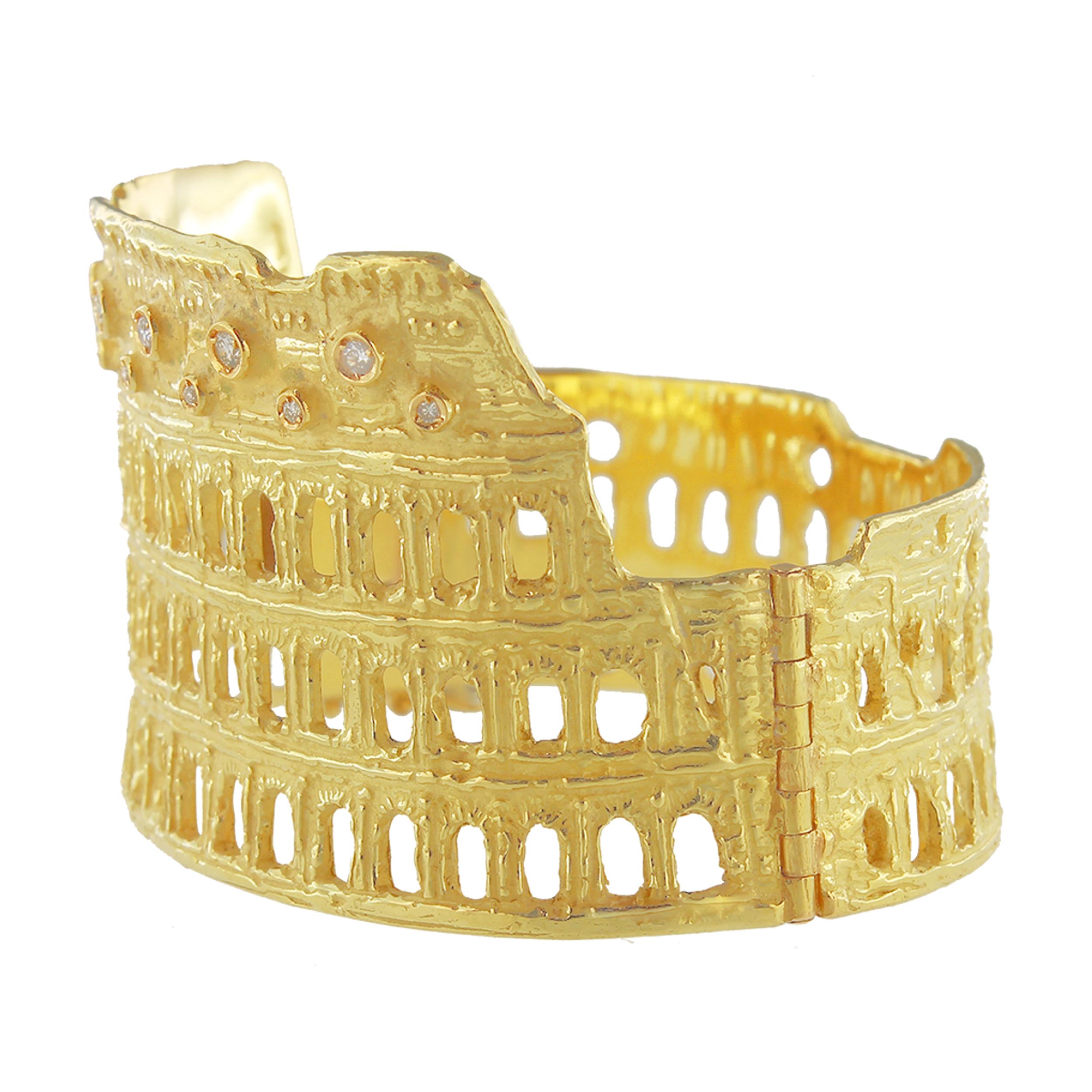 Sacchi: 18 Karat Gelbgold Armband mit römischen Colosseum-Diamanten und Edelsteinen (Zeitgenössisch) im Angebot