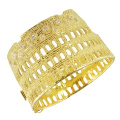 Sacchi Roman Colosseum Diamonds Gemstone Cuff Bracelet 18 Karat Yellow Gold