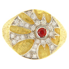 Sacchi Round Ruby and Diamonds Gemstone 18 Karat Gold Maya Cocktail Ring