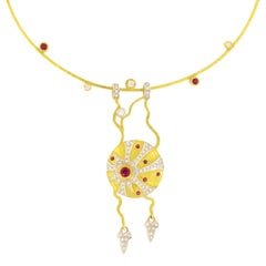 Sacchi Ruby and Diamonds Gemstone 18 Karat Yellow Gold Pendant Necklace