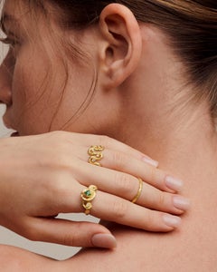 Sacchi "Serpenti" Diamond Gemstone 18 Karat Satin Yellow Gold Fashion Ring