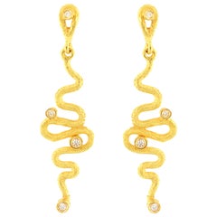 Sacchi "Serpenti" Drop Earrings Diamond Gemstone 18 Karat Satin Yellow Gold