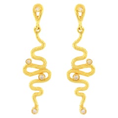 Sacchi "Serpenti" Drop Earrings Diamond Gemstone 18 Karat Satin Yellow Gold