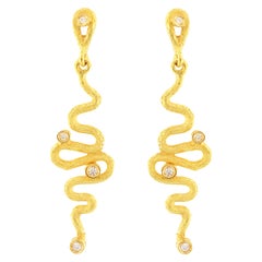 Sacchi "Serpenti" Drop Earrings Diamond Gemstone 18 Karat Satin Yellow Gold