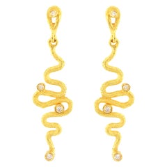 Sacchi "Serpenti" Drop Earrings Diamond Gemstone 18 Karat Satin Yellow Gold