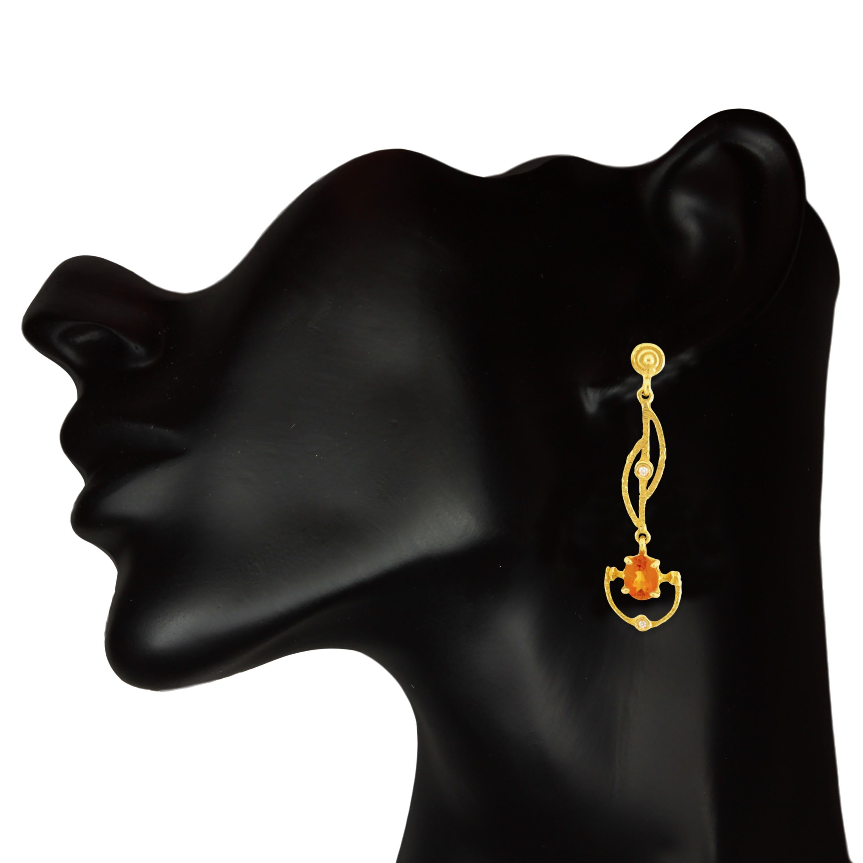 Oval Cut Sacchi Topaz and Diamonds Gemstone 18 Karat Yellow Gold Drop Earrings