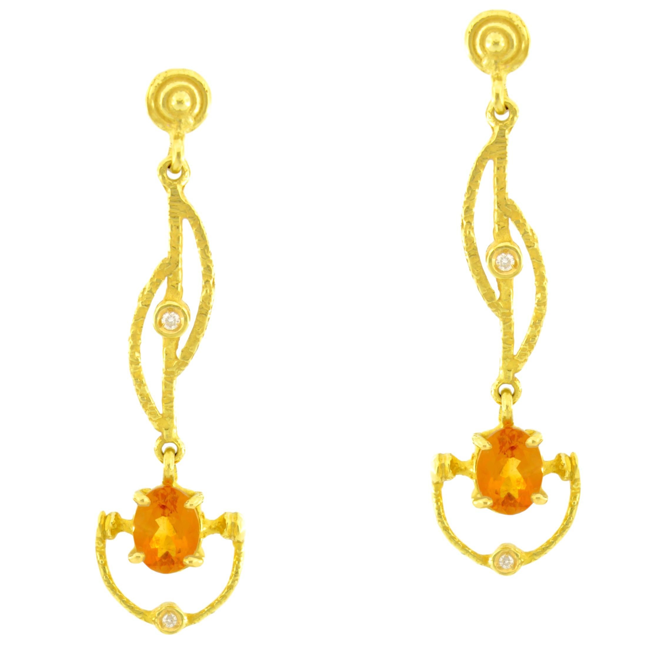 Sacchi Topaz and Diamonds Gemstone 18 Karat Yellow Gold Drop Earrings