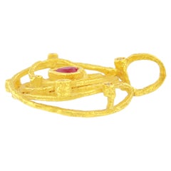 Sacchi "Universe" Heart Ruby and Diamonds Gemstones 18 Karat Yellow Gold Pendant
