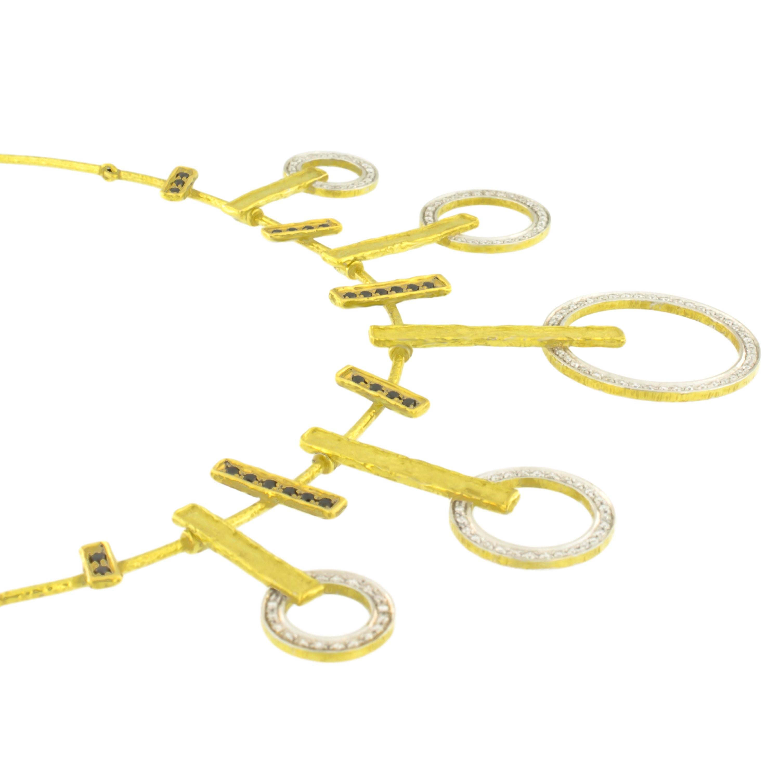 Sacchi White and Black Diamonds 18 Karat Yellow Gold Necklace Ring Bracelet Set For Sale 3