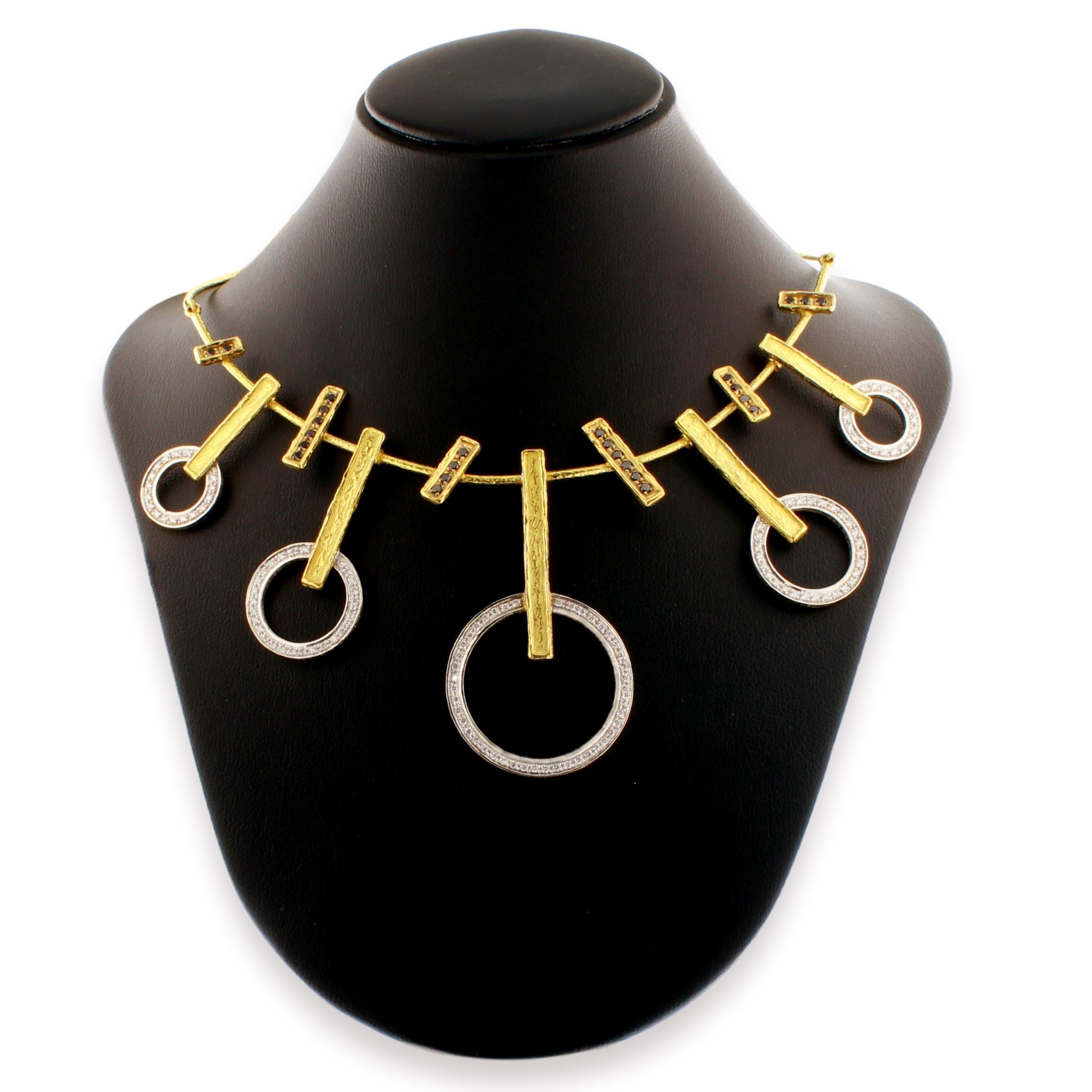 Sacchi White and Black Diamonds 18 Karat Yellow Gold Necklace Ring Bracelet Set For Sale 10