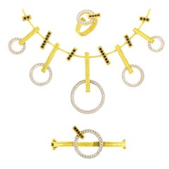 Sacchi Parure collier et bracelet en or jaune 18 carats avec diamants blancs et noirs